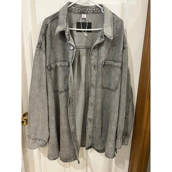 & DENIM FADED BLACK JEAN JACKET OVERSIZED PUNK RETRO RELAXED - Picture 2 of 6